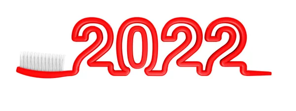 2022年口腔卫生年 2022年形成的红色牙刷三维图解 — 图库照片