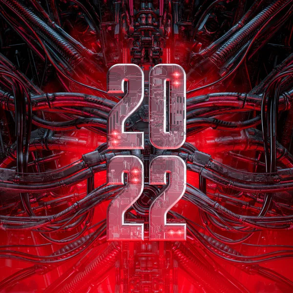 Science Fiction 2022 Tytuł Ilustracja Metaliczny Znak Tekstowy Podłączony Maszyn Zdjęcia Stockowe bez tantiem
