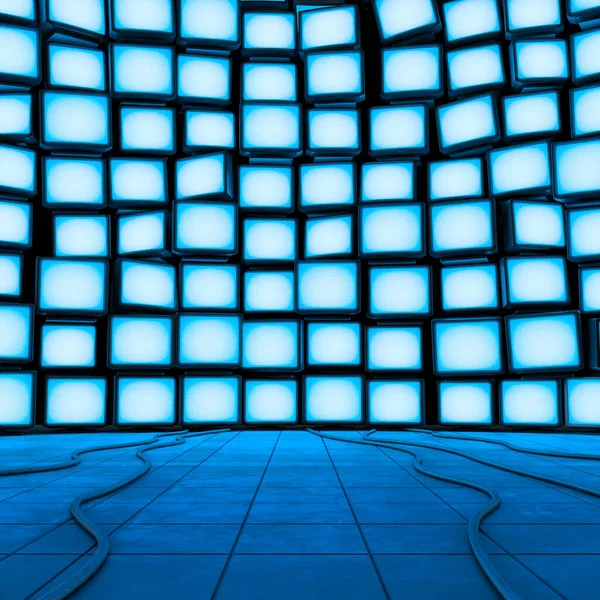 Monitor Wall Background Illustration Wall Glowing Blank Computer Screens Stock Photo