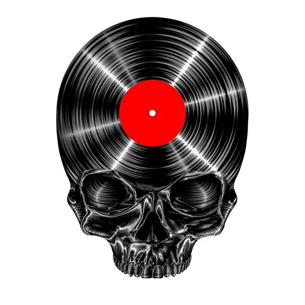 Death Music Album Illustration Skull Shaped Vinyl Record Isolated White Stock Image