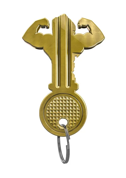 Key Success Illustration Metal House Key Showing Double Biceps Isolated — Stock Photo, Image