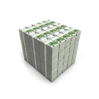 Milyonlarca avro - Beyaz arka planda izole edilmiş 100 avroluk banknotların 3D çizimi