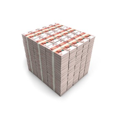 Milyonlarca ruble - Beyaz arka planda izole edilmiş Rus beşbin ruble destelerinin 3D çizimi