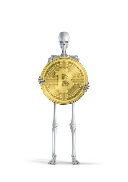 Skelet Met Bitcoin Illustratie Van Mannelijke Menselijke Skelet Figuur Met — Stockfoto