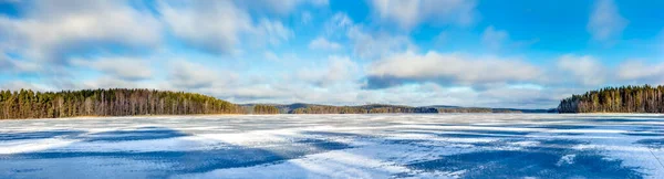Panorama Hivernal Lac Finlande Vue Panoramique Sur Lac Gelé Finlande — Photo