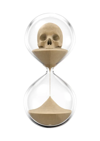 End Time Illustration Skull Made Sand Hourglass Isolated White Studio — Stock Photo, Image