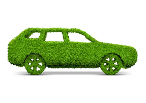 Ecological Automobile Illustration Car Made Grass Isolated White Studio Background — стоковое фото