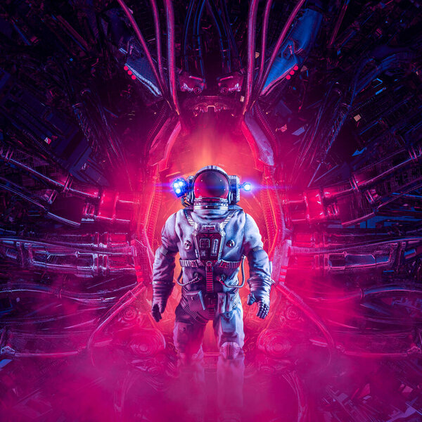 Extraterrestrial Encounter Illustration Science Fiction Astronaut Exploring Alien Space Ship Stock Image