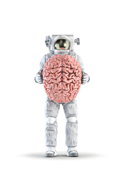 Astronaut Brain Illustration Space Suit Wearing Male Figure Holding Human Royalty Free Stock Images