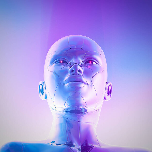 Female Artificial Intelligence Dawn Illustration Beautiful Science Fiction Chrome Robot Stock Photo