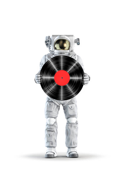 Astronaut Vinyl Record Illustration Space Suit Wearing Male Figure Holding Stock Picture