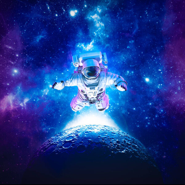 Astronaut Floating Moon Illustration Science Fiction Space Suited Figure Stars Royalty Free Stock Images