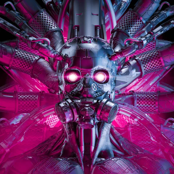 Toxic Artificial Intelligence Illustration Science Fiction Cyberpunk Skull Faced Cyborg — Zdjęcie stockowe