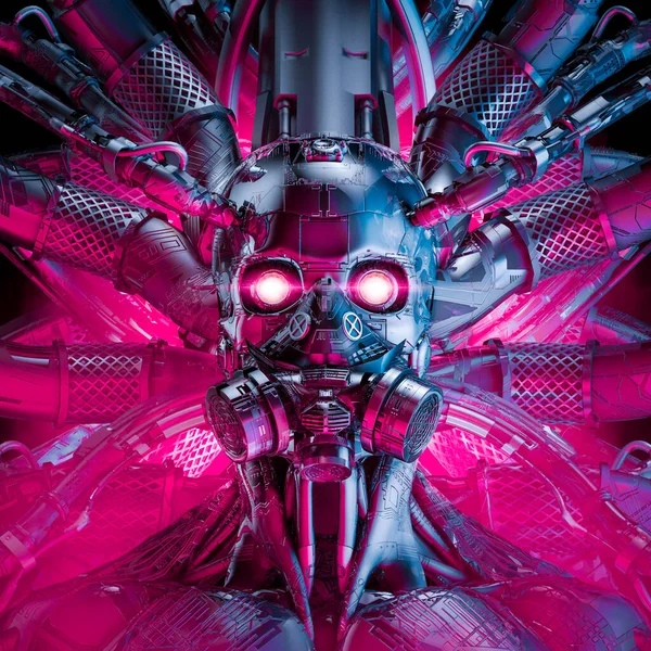 Toxic Artificial Intelligence Illustration Science Fiction Cyberpunk Skull Faced Cyborg Imagens De Bancos De Imagens