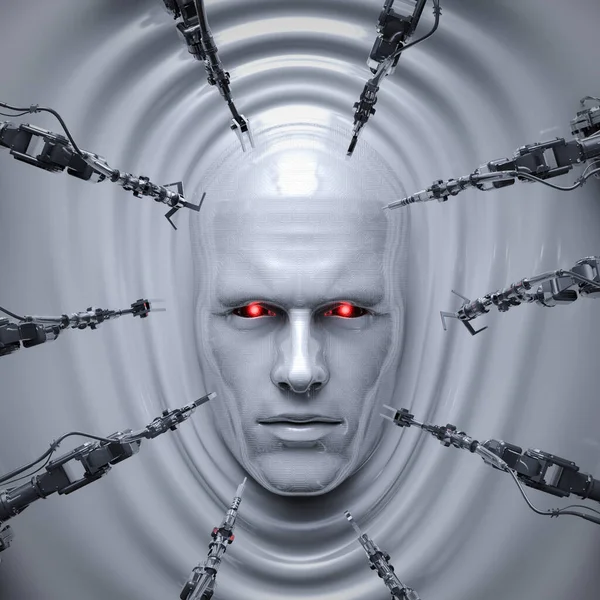 Male Robot Creation Illustration Science Fiction Cyborg Man Forming Molten Rechtenvrije Stockfoto's