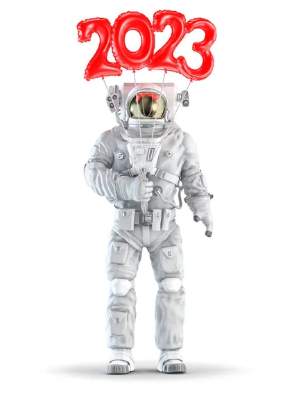 Astronaut Met 2023 Ballon Illustratie Van Ruimtepak Met Mannelijk Figuur — Stockfoto