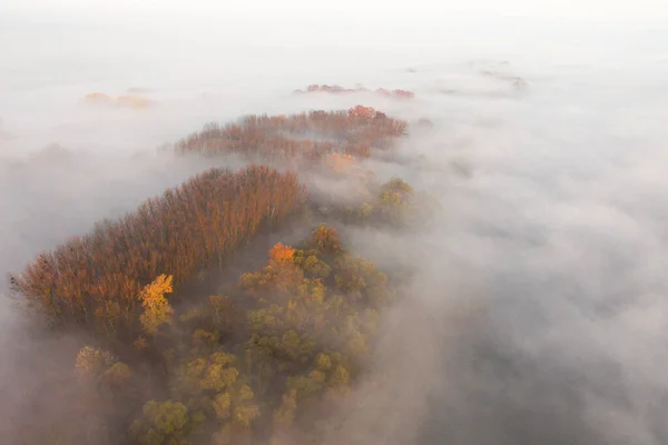 Aerial Image Foggy Landscape Autumn — Stockfoto