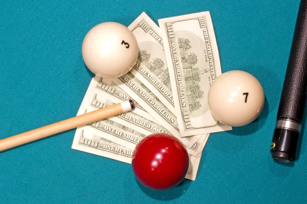 Banknotes american dollars on a billiard table — Stock Photo, Image