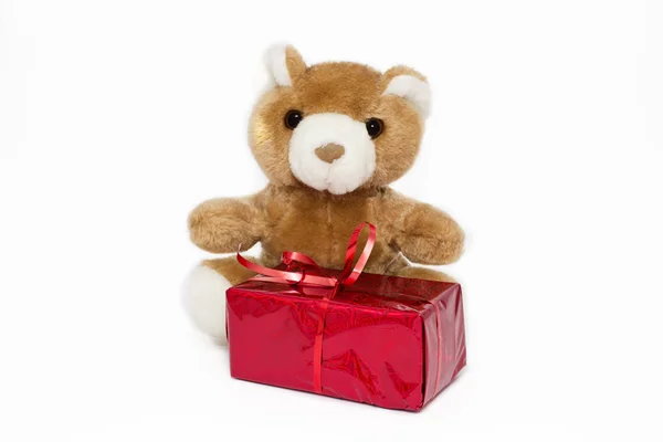 Teddy bear with gift box — Stock Photo, Image