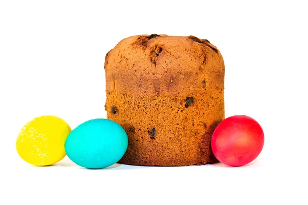 Easter cake and holiday colorful eggs — Stock Photo, Image