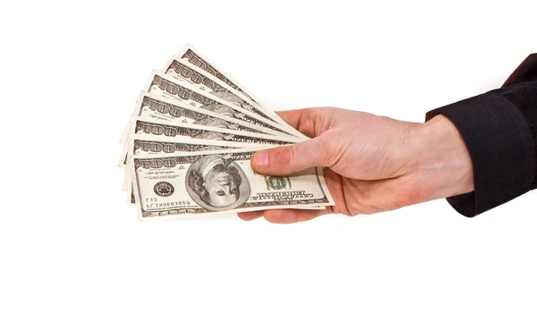 Few bills of U.S. dollars in male hand — Stock Photo, Image