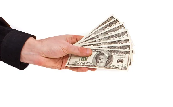 Few bills of U.S. dollars in male hand — Stock Photo, Image