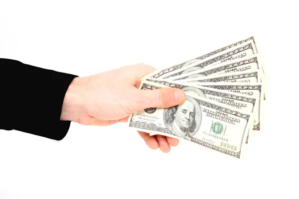 Few bills of U.S. dollars in male hand — Stock Photo, Image
