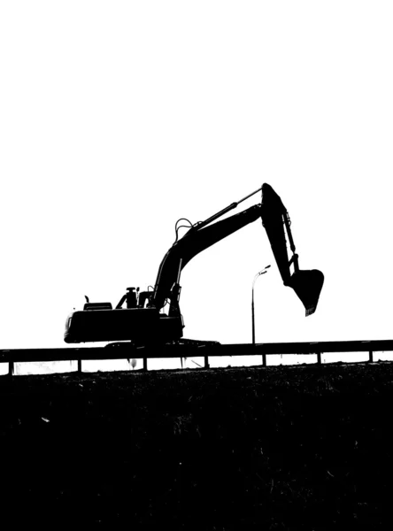 Silhouette works excavator — Stock Photo, Image