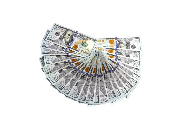 Lying hundred-dollar bills of the new sample isolated — Stock Photo, Image