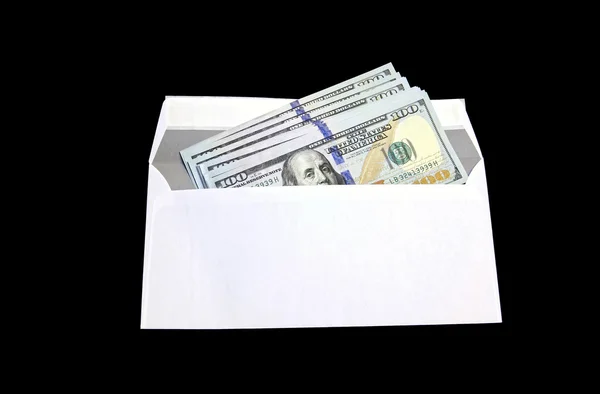 Hundred dollar bills in a white envelope — Stock Photo, Image