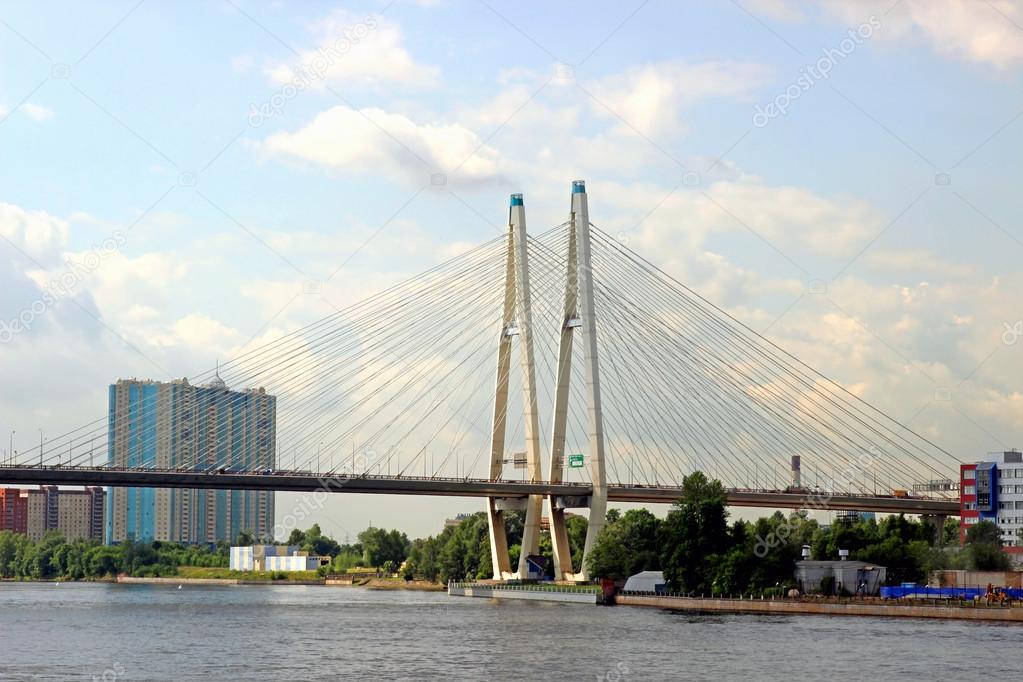 Large Obukhov cable-stayed bridge across the Neva River in St. Petersburg