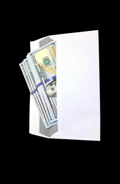 Hundred dollar bills in a white envelope — Stock Photo, Image