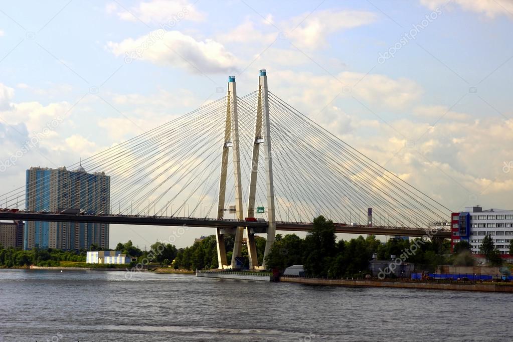 Large Obukhov cable-stayed bridge across the Neva River in St. Petersburg