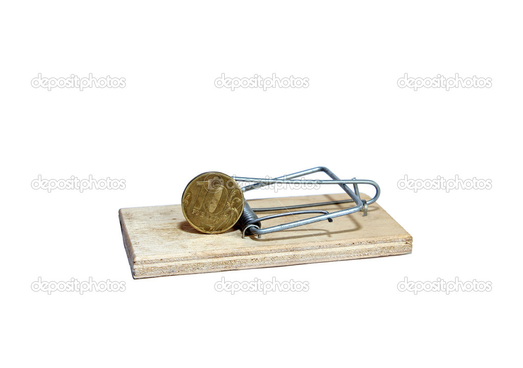 Charged mousetrap with bait in the form of copper coin