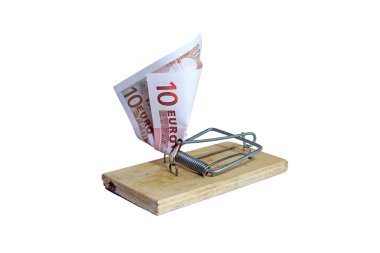 Euro banknot ile yem olarak fare kapanı.
