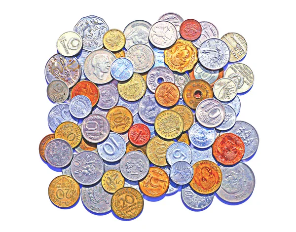 Háttérben a sok fémből készült érmék, a különböző országok — Stock Fotó