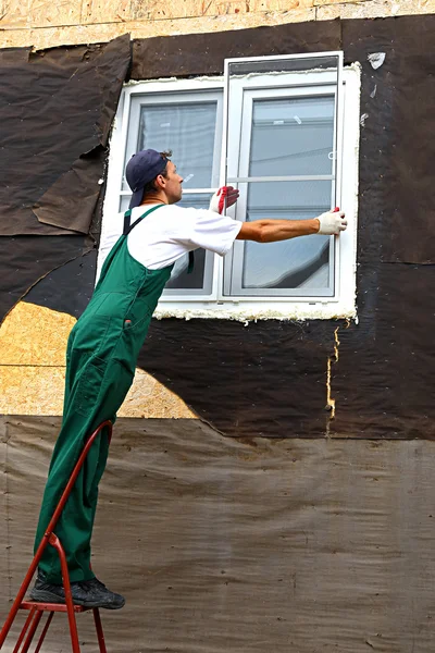 Installation av plastfönster — Stockfoto