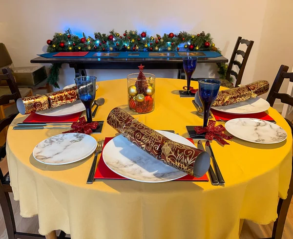 Een Eettafel Set Voor Kerstdiner — Stockfoto