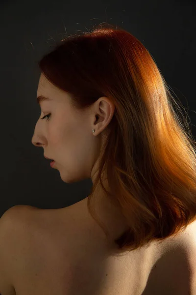 Red Hair Young European Woman White Skin Isolated Black — Fotografia de Stock