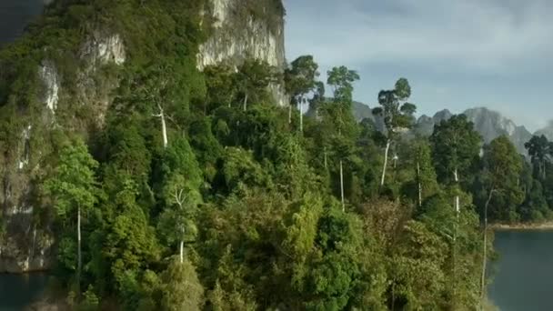 Luftaufnahme Des Cheow Lan Sees Atemberaubende Ausblicke Auf Die Kalksteinberge — Stockvideo
