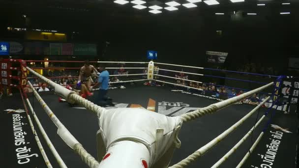 Jan 2016 Muay Thai Boxwedstrijden Canvas Stadion Bangkok Thailand Blauwe — Stockvideo