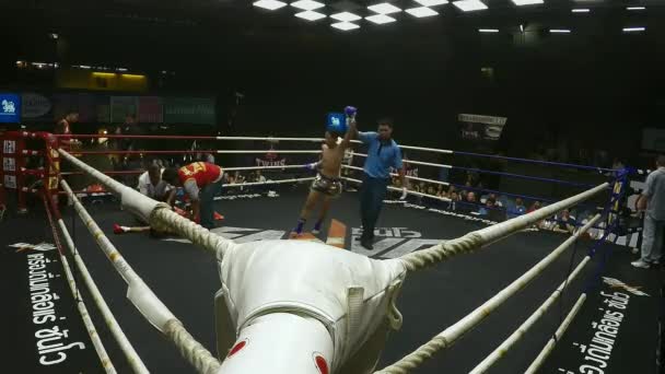 Jan 2016 Muay Thai Boxkämpfe Auf Leinwand Stadion Bangkok Thailand — Stockvideo