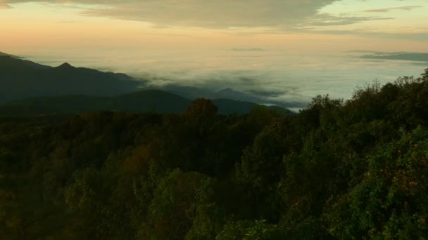 Paisaje Naturaleza Bosque Tropical Con Niebla Puesta Sol Cordillera Doi — Vídeos de Stock
