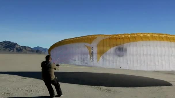 Paraşütle Atlama Rüzgarda Paraşüt Bonneville Tuz Gölü Düzlükleri Utah Abd — Stok video