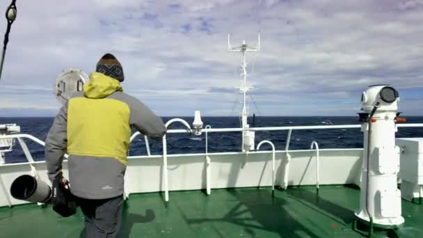 Mars 2019 Människors Vandring Isbrytarfartyg Snöstorm Antarktiska Havet Antarktis — Stockvideo