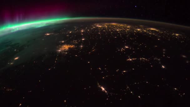 Uzaydan Görünen Dünyanın Animasyonunu Kapat Dünya Karanlık Arka Planda Dönüyor — Stok video