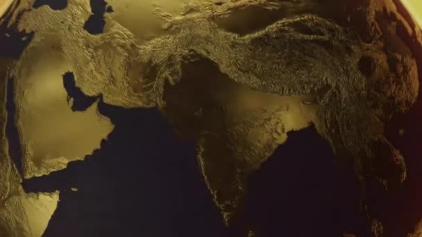 Planeta Tierra Desde Espacio Tierra Dorada Golden Globe Continents Animación — Vídeo de stock