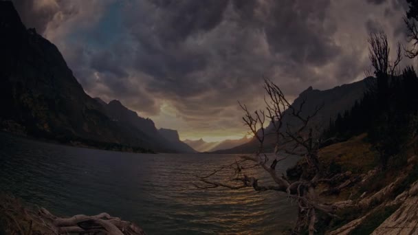 Vackra Lake Mcdonald Medan Solnedgången Glacier National Park Montana Usa — Stockvideo