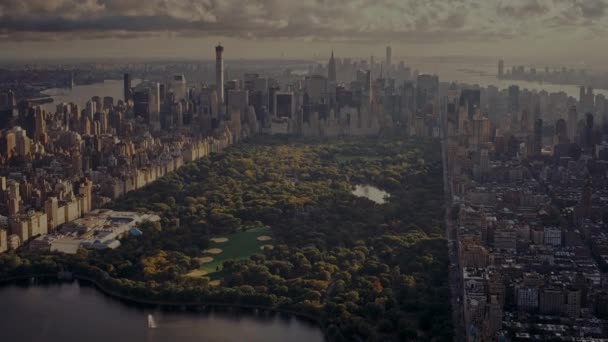 Lot Dronem Powietrznym Nad Green Central Park Manhattanie Nowy Jork — Wideo stockowe