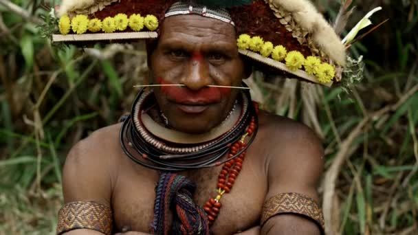 Nov 2016 Perucas Huli Guerreiros Tribais Hagen Highland Area Papua — Vídeo de Stock